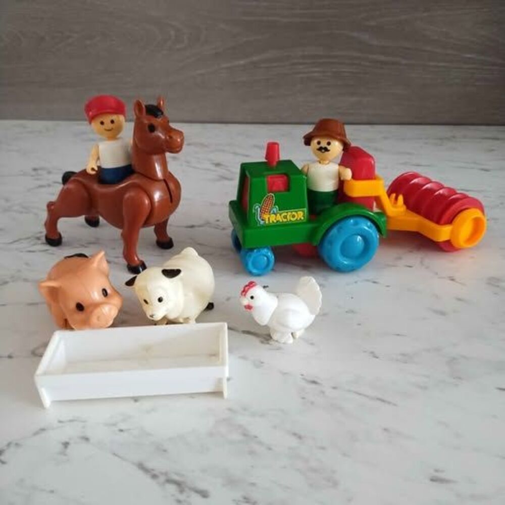 Vintage Playskool Li'l Playmates Farm 1980s People Animals and Tractor